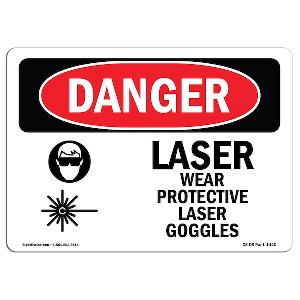 OSHA Sign, Laser Wear Protective Laser Goggles, 5in X 3.5in, 10PK, 5" W, 3.5" H, Landscape, PK10